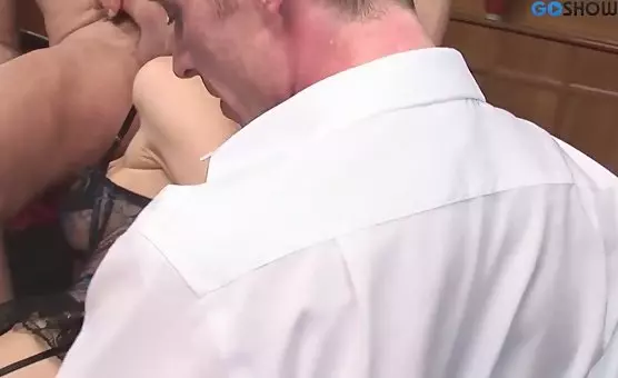 Lady in Black Lingerie and Two Studs Engage in a Passionate Threesome